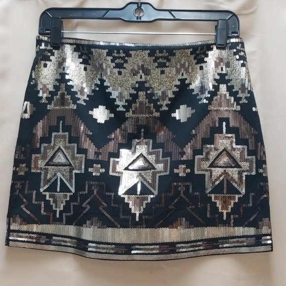 New Express Sequin Aztec Ikat Print Mini Skirt S - Picture 5 of 6